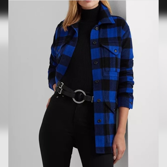 Buffalo Check Twill Shirt Jacket Ralph Lauren Woman Sz 10 - Picture 2 of 6